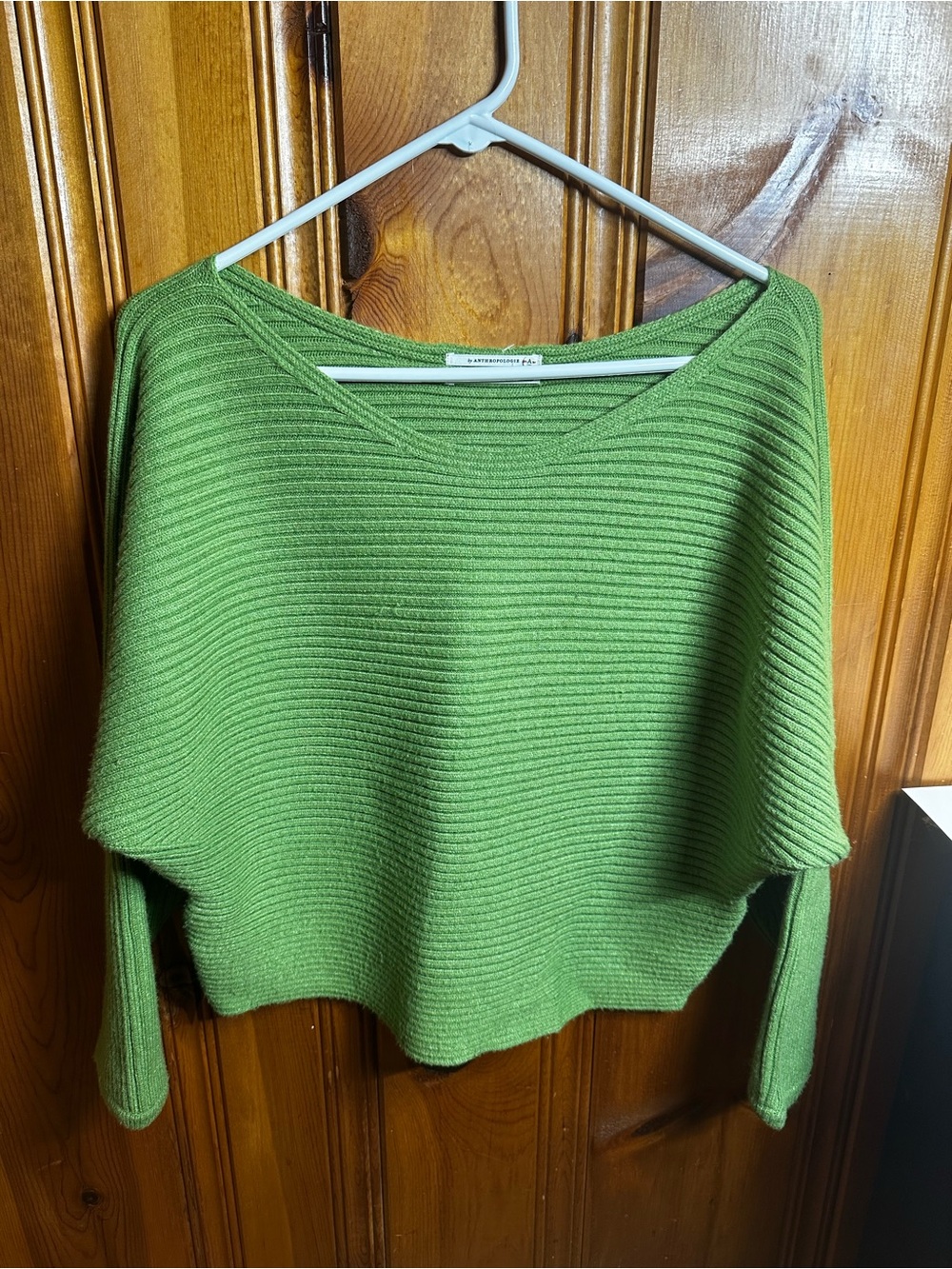 Anthropologie Green Ribbed Scoop-Neck Sweater